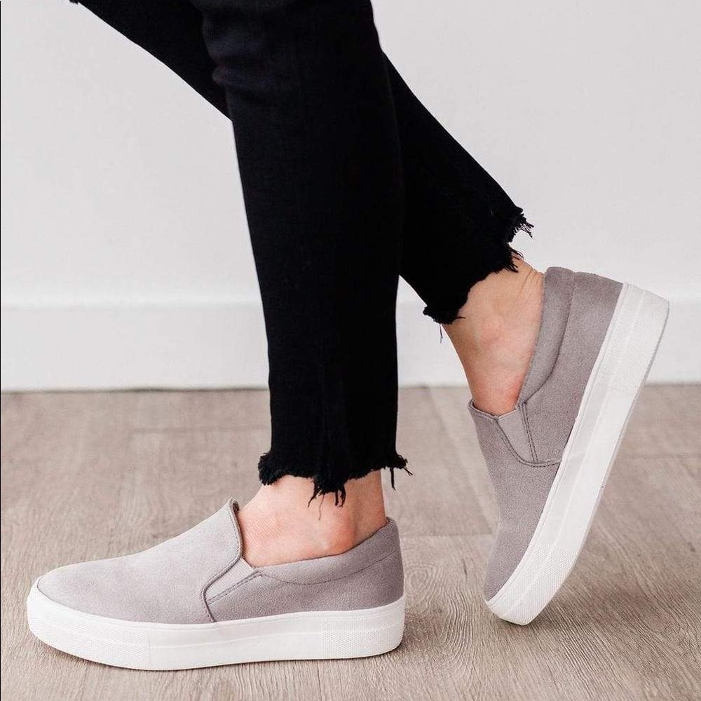 Grey soft micro suede slip on sneakers - Picture 3 of 6